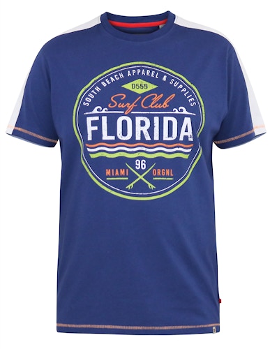 D555 Cadman Florida Surf Club Printed Crew Neck T-Shirt Royal Blue/White